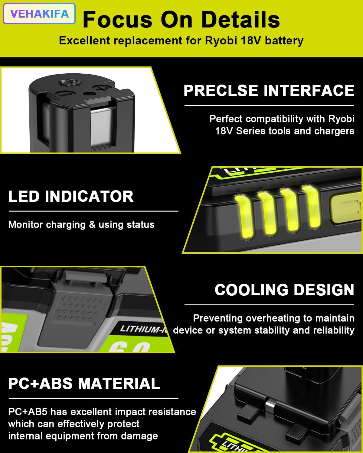 Upgrade 2 Pack 18V 6.0Ah Battery Compatabile with Ryobi ONE+ Plus 18V Battery High Capacity 18V Lithium-Ion Battery P102 P104 P105 P106 P108 P107 P109 for Cordless Power Tools