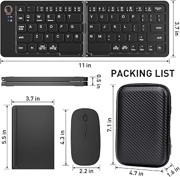 Foldable Keyboard and Mouse, Folding Keyboard Mouse Combo with Travel Case,Bluetooth Portable Mouse Keyboard for iPads Laptop Tablets-Black