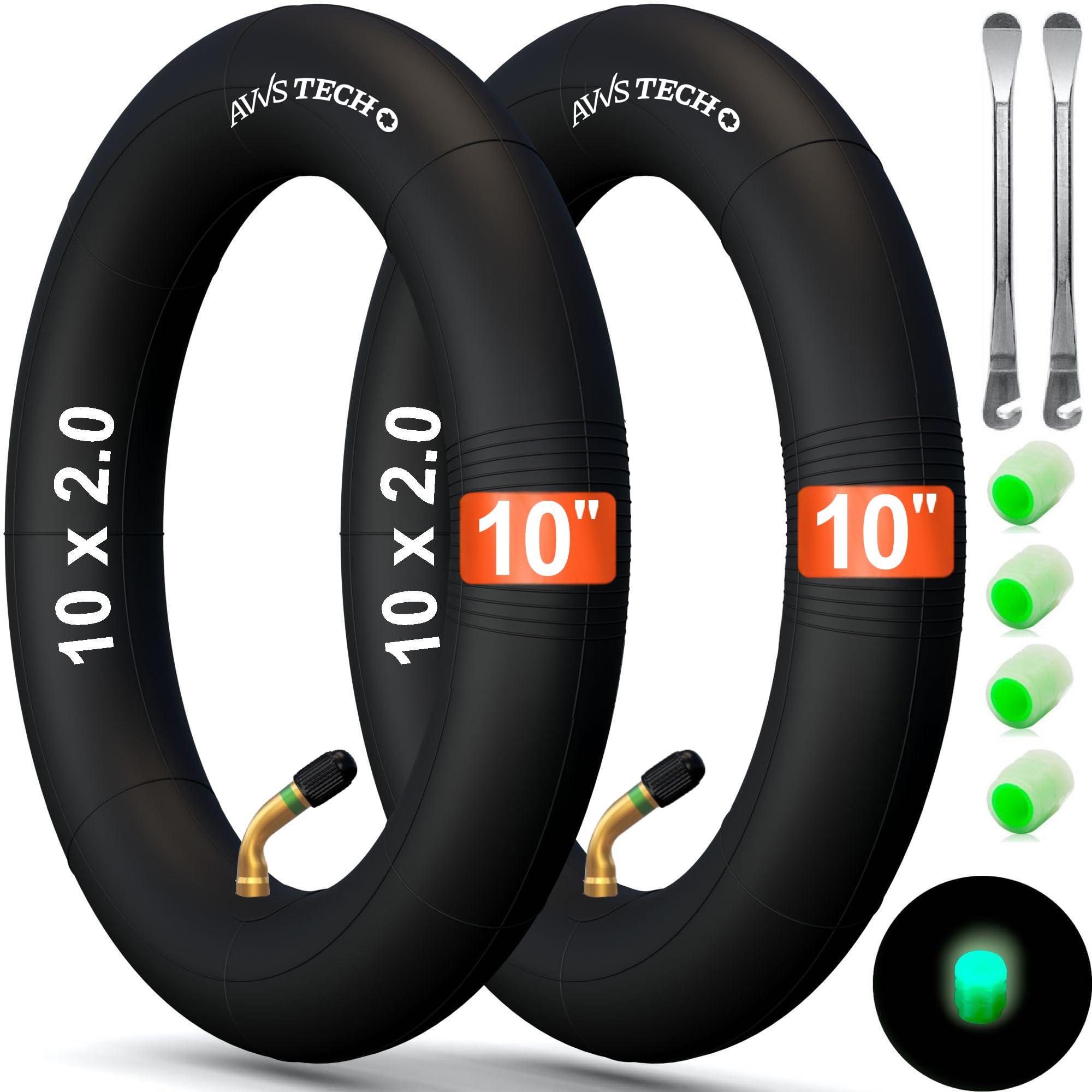 10x2 54-152 Kinderwagen Schlauch 10 Zoll 10 x 2/2.25 mit Winkelventil 45° inkl. 2 Monagehebeln | 2 Stück Packung | für Kinderwagen Reifen 10 Zoll 10 x 2.0 54-152