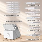 Imarku Ensemble de couteaux avec bloc, ensemble de couteaux pointus avec aiguiseur intégré, 14 PCS Couteau de cuisine en acier inoxydable japonais, lave-vaisselle sans danger, blanc, cadeau de cuisine à la maison idéal pour maman