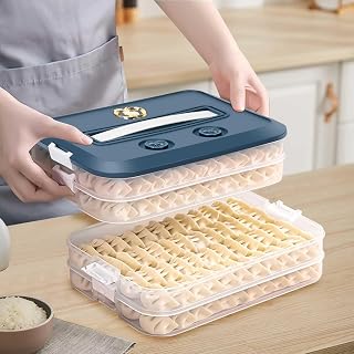 4-Layer Dumpling Box,Food Storage Containers with Lids,Stackable Cookie Carrier with Lid and Handle,Cookie Storage Containers Airtight,Time Recoder