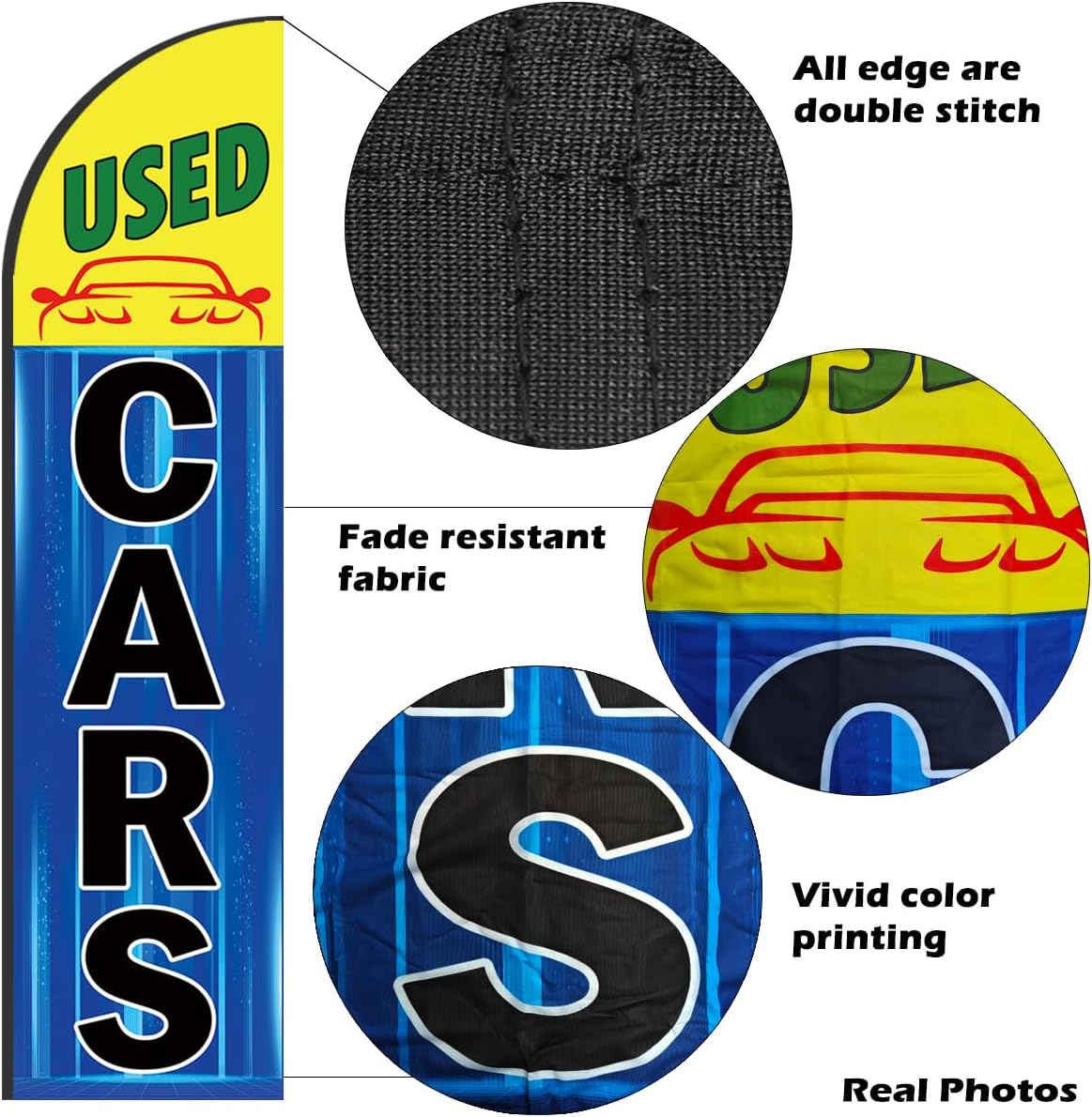 Used Cars Flag and Easy Finance Advertising Flags for Used Cars Sale Business,Second-hand Car Auto Dealer Feather Flag Pole Kit with Ground Stake (Blue)