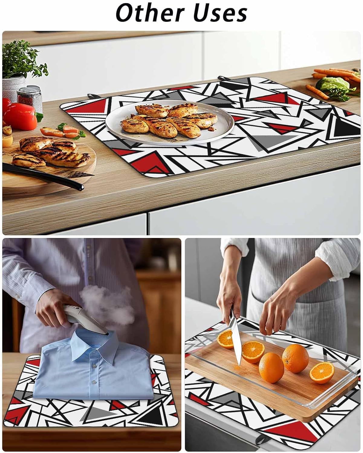 Stove Top Cover Red Grey Geometric Stove Cover for Electric Stove Top Triangle Modern Art Glass Cooktop Covers Anti-Slip Mat Heat Resistant Countertop Protector Kitchen Decor 28.5"x20.5"