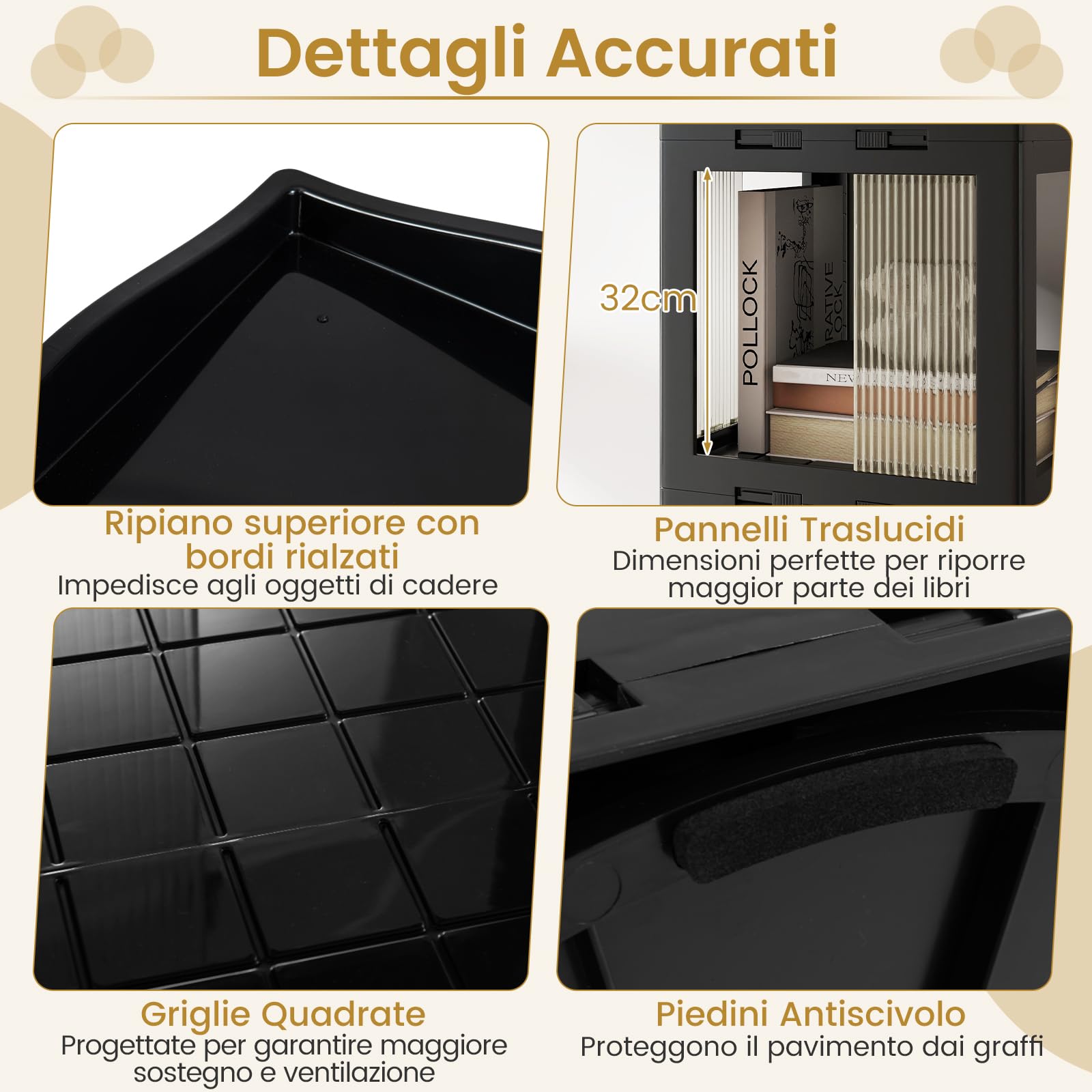 RELAX4LIFE Libreria Girevole a 360°, Scaffale a 3/4/5 Livelli con Pannelli Trasparenti e Base Girevole, Mobile Contenitore per Camera da Letto, Soggiorno e Ufficio in Casa (Nero,3 Livelli)