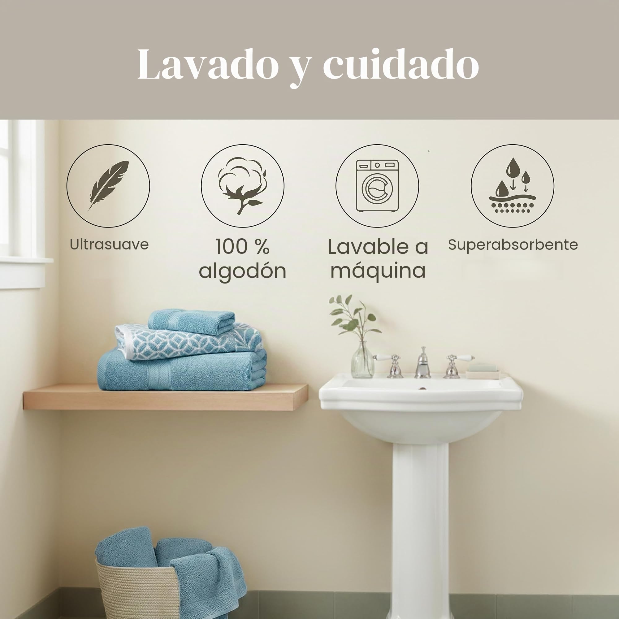 Modern Threads Trefoil Filigree - Juego de 6 Toallas Reversibles de Jacquard teñidas con Hilo teñido, Toallas de baño, Toallas de Mano y paños de baño, súper absorbentes y de Secado rápido, 100%