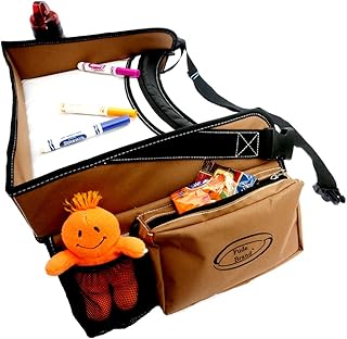 Sale! Kids Travel Tray, Lap Tray, Play Tray, Snack Tray, Activity Tray, with Mesh Storage, Plastic Writing Surface with Markers, for Car Seat, Stroller and Plane Fude Brand (Brown)