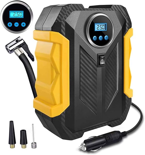 Farsaw Digital Tyre Inflator Portable Air Compressor,DC 12V Air Inflator Pump with Backlit LCD for Car Tyres, Bicycles and Other Inflatables, Auto Shut Off Feature,Emergency LED Flashlight
