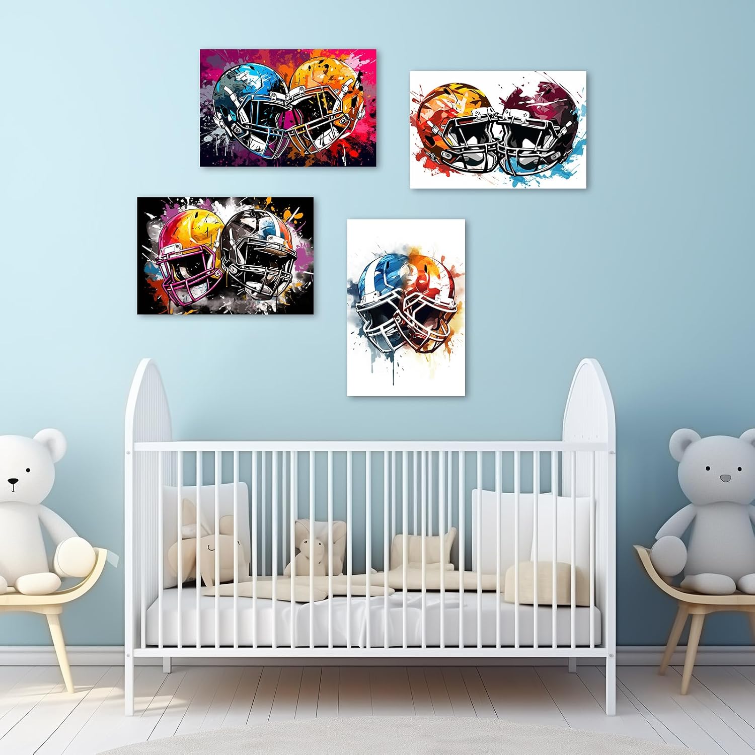 ZXHYWYM American Football Helmet Wall Art Abstract Sports Posters Colorful Football Helmet Canvas Prints Wall Decor for Boy's Kids Room Framed(4, (24.00" x 36.00"))