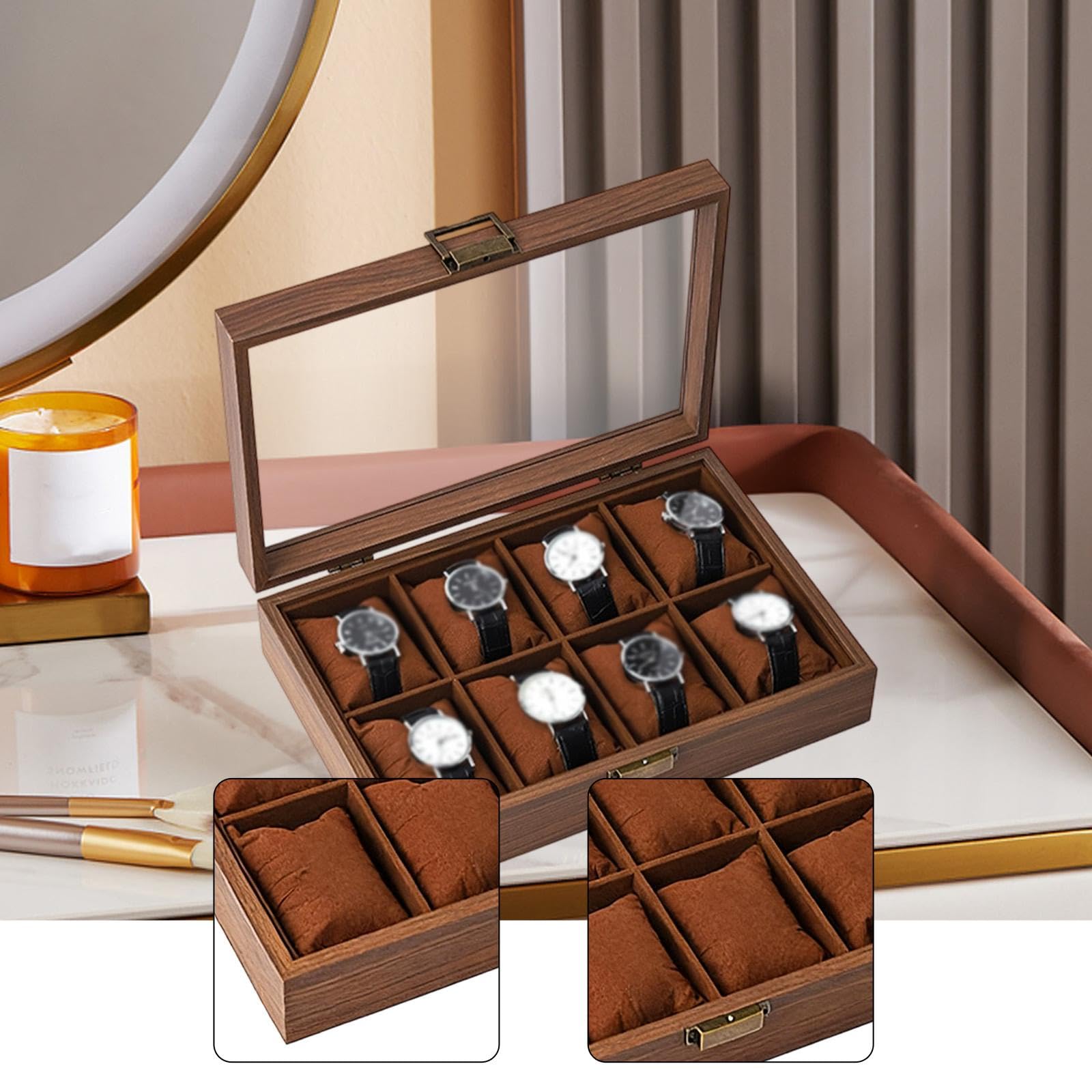 Caja de Relojes Estuche para Relojes Organizador de Relojes Porta Relojes con Material de Madera Sólida Y Segura Funcionalidad de Exposición
