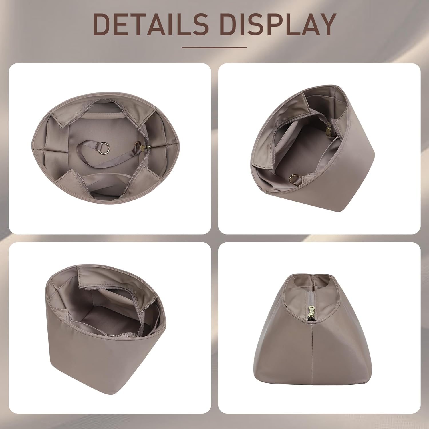 Picotin 18 Luxury Satin Purse Organizer Insert, Silky Smooth Picotin 18 Bag Insert with Multiple Pockets, Soft Touch Inner Liner for Women's Handbags, Fits Hermes Style Picotin Bags(PC18, Etoupe Grey) - Image 7