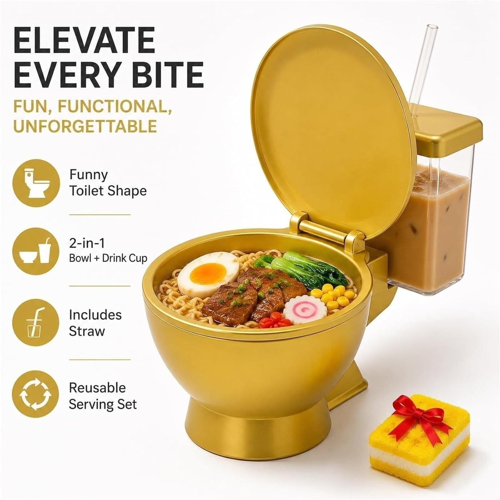 Schüssel in Form Toilette 1-teiliges Ramenschüssel-Set In Toilettenform | Trinkbecher Und Strohhalm, For Instant-Nudeln, Suppe, Snacks, Kalte