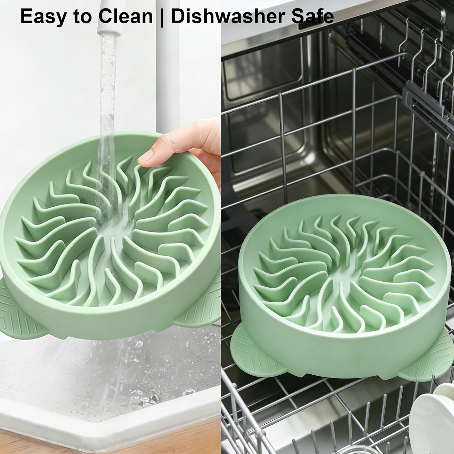 Nalchios Silicone Slow Feeder Dog Bowl, Anti-Choking Slow Eating Pet Bowl for Dogs Cats, Non-Slip, BPA-Free, Easy to Clean, Interactive Feeding for Puppies Kittens Small Medium Large Breeds (Green)
