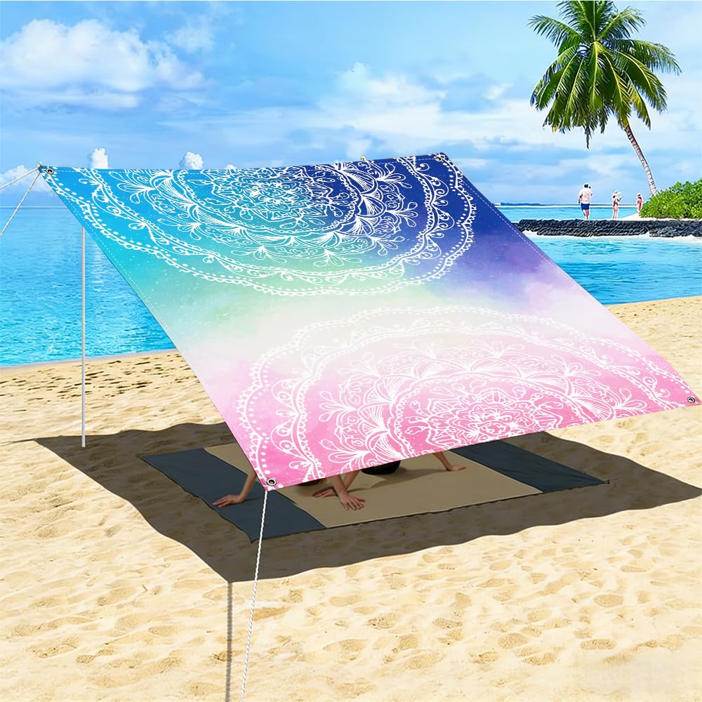 Morbuy Sonnensegel Wasserdicht Rechteckig mit Ösen und Seil, Boho Muster Sonnensegel Sonnenschutz Windschutz Polyester Stoff für Garten Terrasse Balkon, Camping (Bunt,200x200cm)