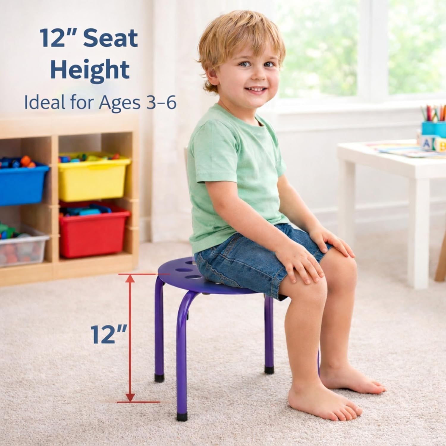 Norwood Commercial Furniture Daycare Stacking Stools for Kids, 12" Children's Portable Nesting Office and Classroom Stools, Assorted Color, Pack of 5