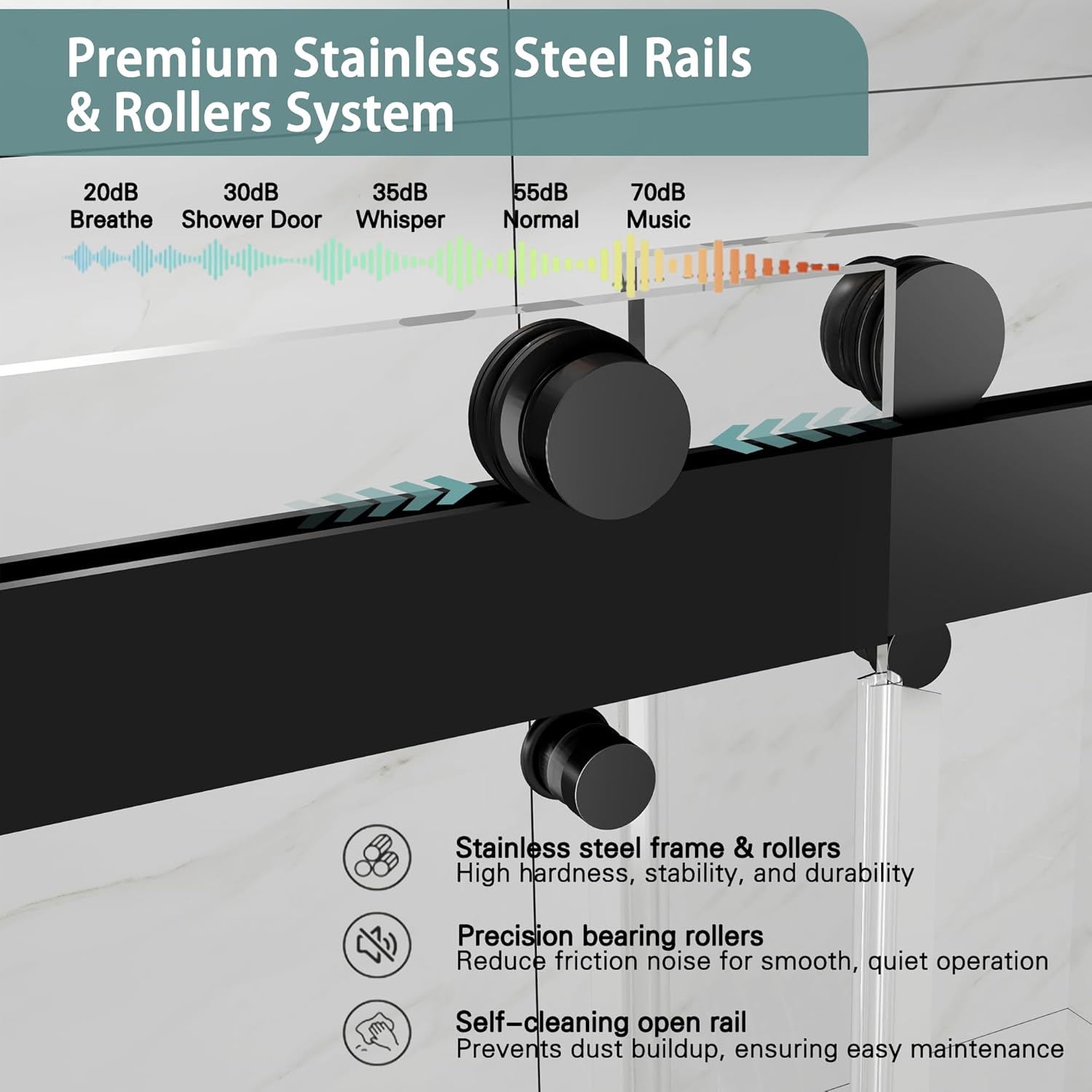 55-60" W x 72" H Frameless Double Sliding Shower Door for Walk-in Shower,5/16" (8mm) SGCC Certified Clear Tempered Safety Glass,Easy-Clean Coating,Quiet Heavy-Duty Roller System,Matte Black