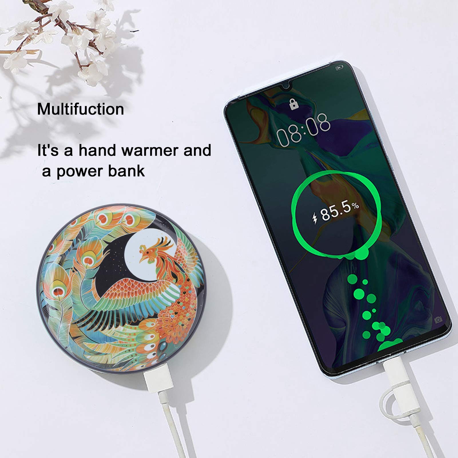 Cocoarm Chauffe-Mains Chauffe-Mains Portable Chauffage électrique 6000mAh ABS Alliage d'aluminium 104 à 140F Chauffage Double Face 2 Niveaux Banque d'alimentation Miroir pour Voyage Camping Ski