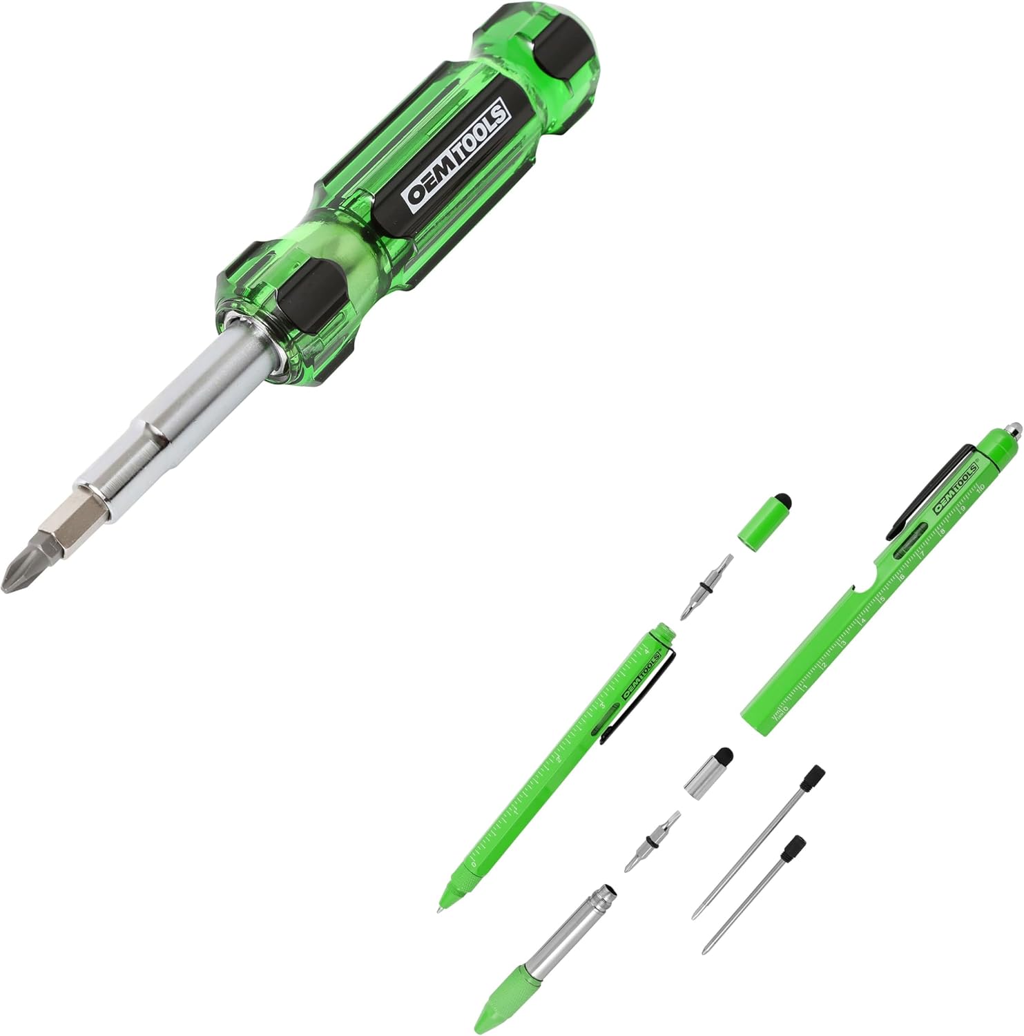 OEMTOOLS 13-in-1 Multi Screwdriver and Nut Driver, Schrader Valve Tool, Impact-Resistant Multi Bit Screw Driver, Multitool Flashlight Combo, Great Gift for Dad