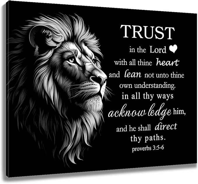 HVEST Lion Wall Art Black and White Lion and Inspirational Quotes Canvas Wall Art Animal and Bible Verse Wall Decor for Living Room Bathroom Bedroom Office, 12L x 16W Inches