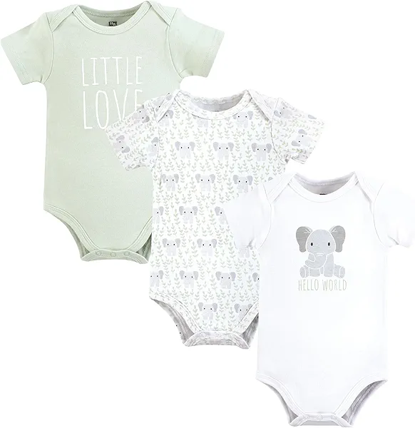 Hudson Baby Unisex Baby Cotton Bodysuits, Hello World Elephant, 18-24 Months