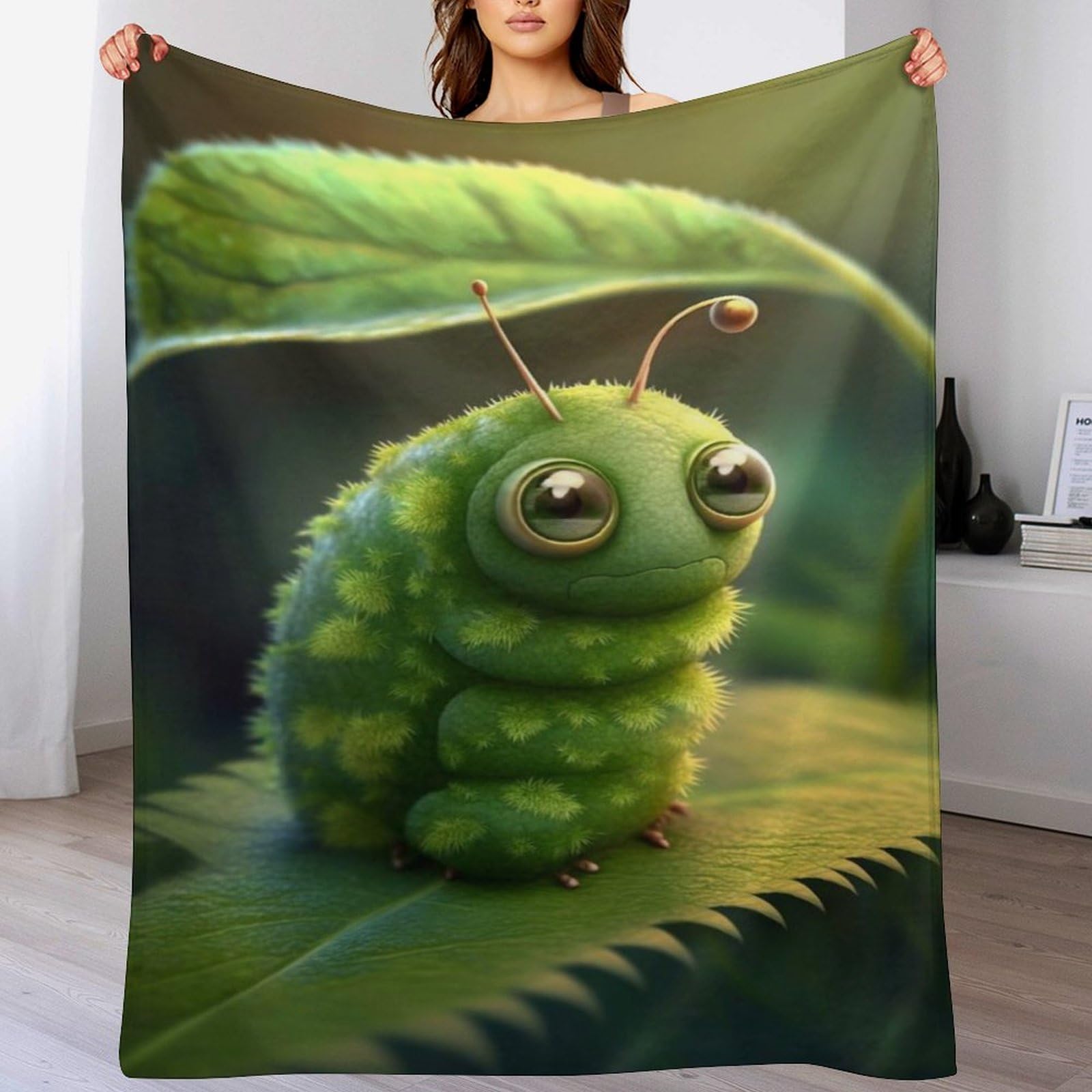Manta de franela Green Katzeerpillar para cama y sofa de cuatro estaciones 140x180cm