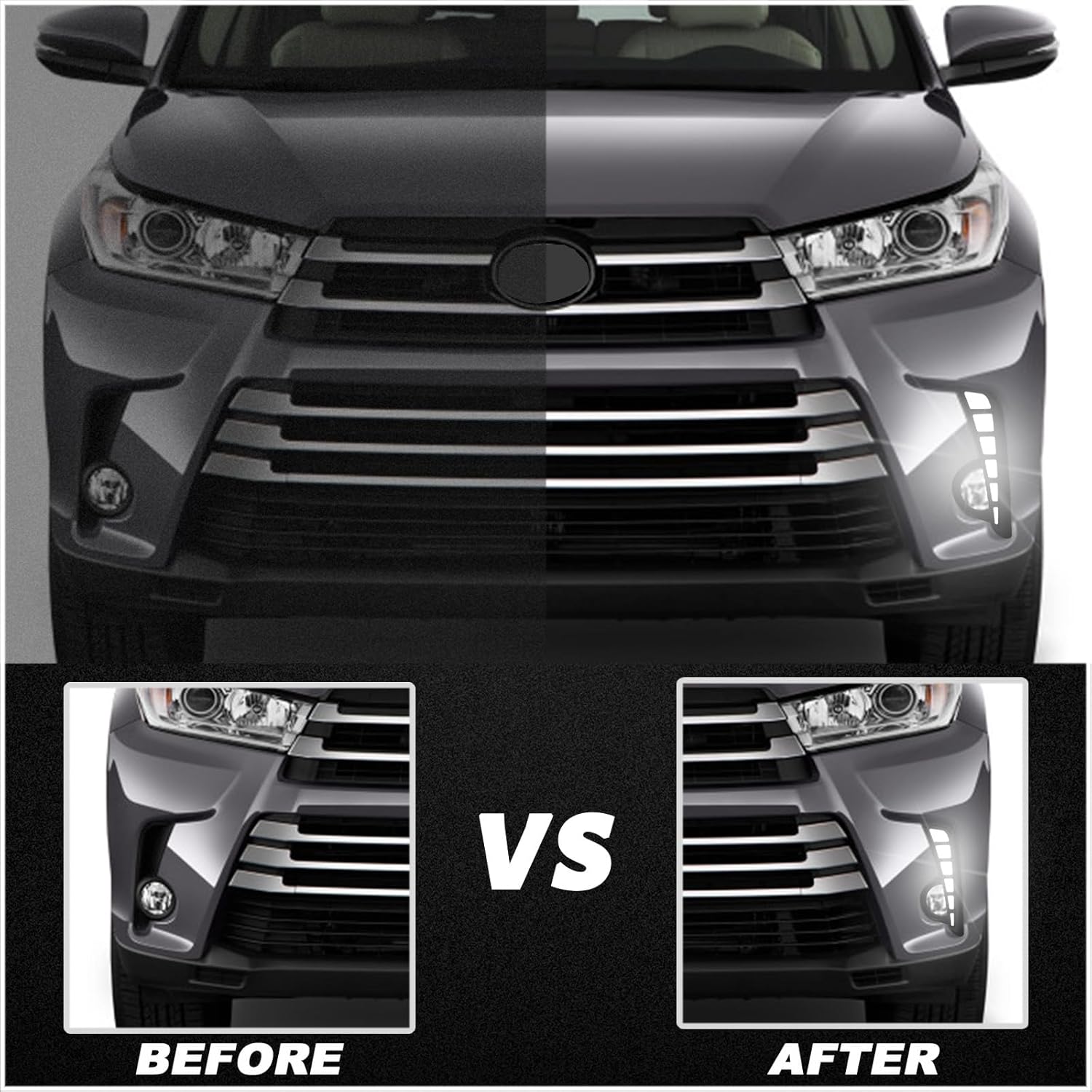 LED Front Bumper Fog Light Kit for 2017 2018 2019 Toyota Highlander LE XLE Limited Switchback White DRL Fog Lamps & Dynamic Amber Turn Signals | Replacement for Fog Lamp Bezel Assembly
