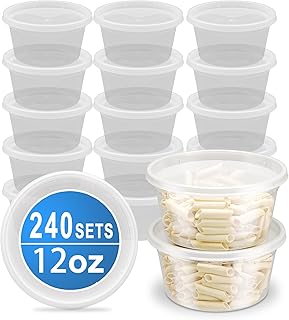 240 Sets 12oz Deli Food Storage Containers, Plastic Takeout Deli Cups for Meal Prep Leftover, Reusable Round Soup Containers with Lids, BPA Free, Stackable, Leakproof, Microwave and Freezer Safe