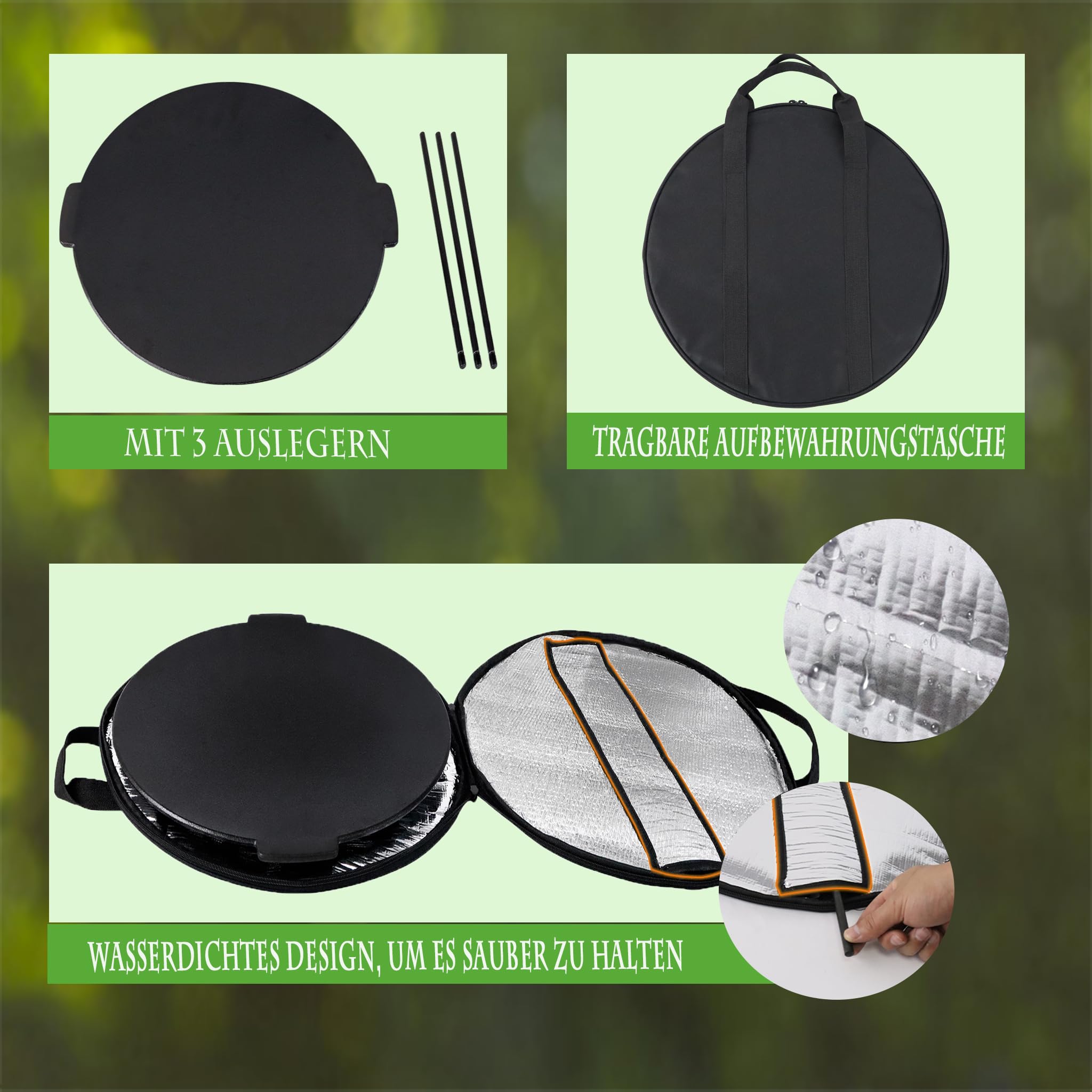 ACXIN Płyta grillowa z 3 nogami, patelnia grillowa Ø 45 cm, okrągła patelnia, wyprodukowana z żeliwa, wytrzymała i odporna na wysokie temperatury, dostarczana z przenośną torbą do przechowywania