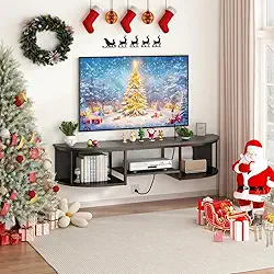 Rack para TV, Armário para TV Multifuncional com Tomadas, Rack Suspenso para Sala, Resistente e Estável, Prateleira Parede Sala Estar Moderna, Preto