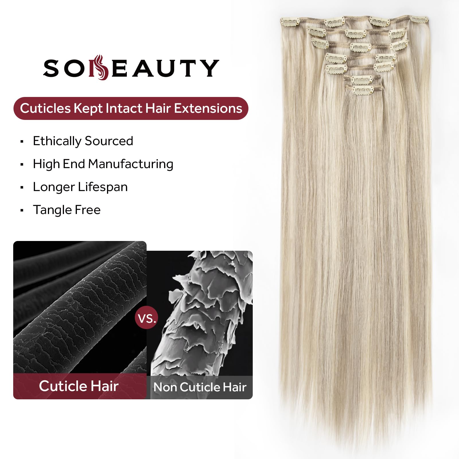 SOBEAUTY Hair Extensions Clip in, 100% Real Human Hair Extensions - Image 4