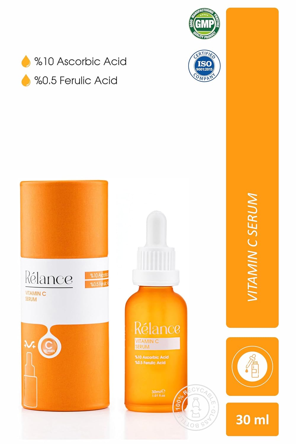 Relance Vitamin C Serum with 10% Ascorbic Acid, 0.5% Ferulic Acid, Anti-Aging Facial Treatment, 30ml, 1.01 fl oz - Image 2