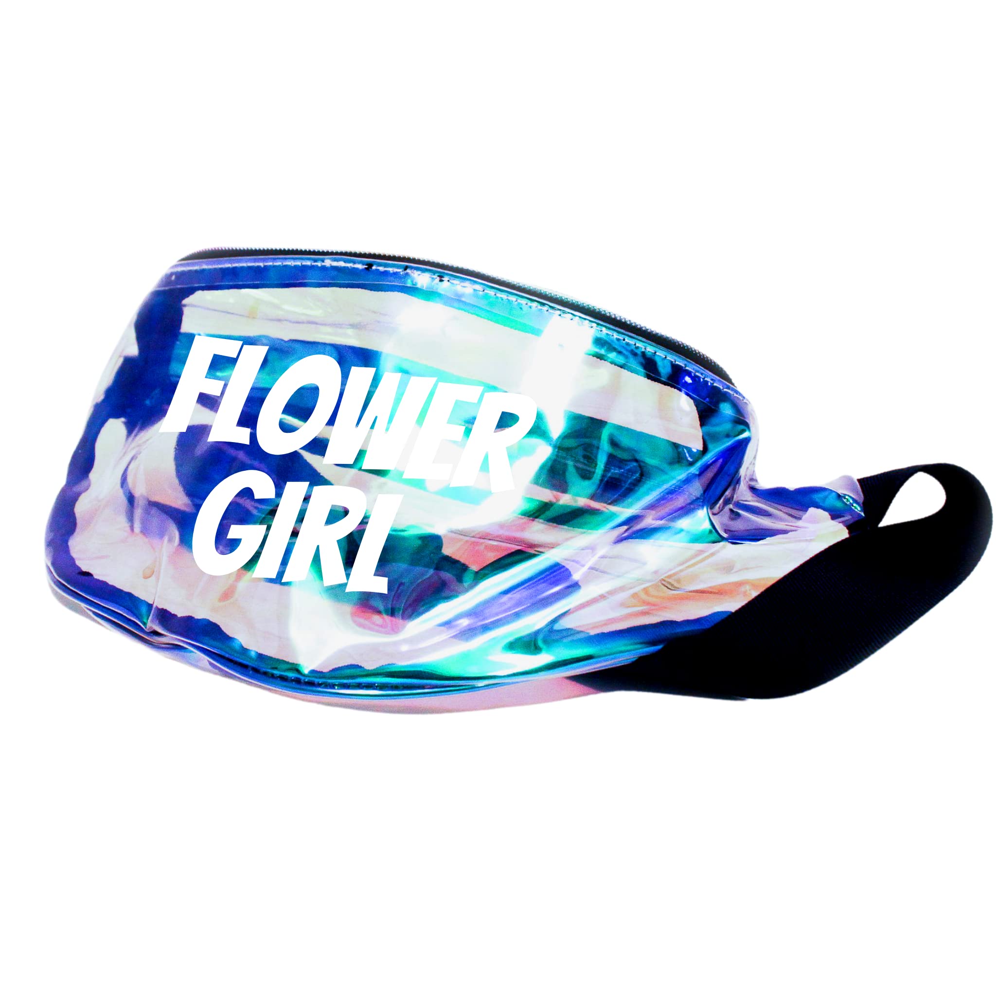 Flower Girl Holographic Metallic Fanny Pack (Clear V1 w/White Text)