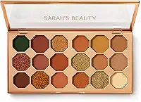 Paleta de Sombras Sarah's Beauty, 18 Cores, Tons Quentes e Glitter, Acabamento Matte e Shimmer