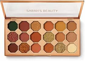 Paleta de Sombras Sarah's Beauty, 18 Cores, Tons Quentes e Glitter, Acabamento Matte e Shimmer