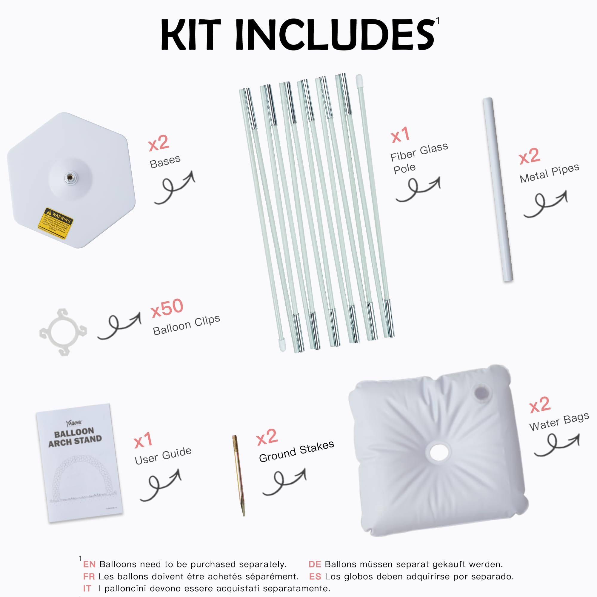 YALLOVE Kit di Supporto Per Arco a Palloncini Riutilizzabile, Telaio Regolabile Arco Palloncini Struttura per Matrimoni, Compleanni, Decorazioni per Feste, Facile da montare e Smontare