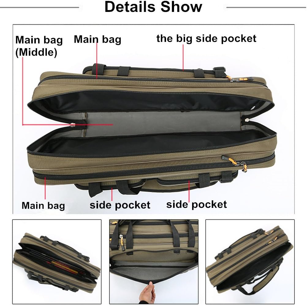 UNISTRENGH 3 Layers Portable Folding Fishing Rod Carrier Reel Case Bags Fish Pole Tools Storage Bag Case Pro Gear Tackle for Shoulders,Handles (3 layers/100cm-39.4inch)