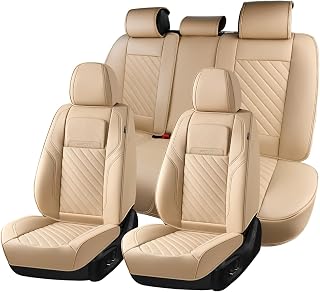 Coverado Car Seat Covers Full Set 5 Pieces, Luxury Nappa Leather Seat Covers Universal Fit Waterproof Non-Slip Breathable Front & Back Automotive Seat Protectors for Cars, SUVs, Trucks
