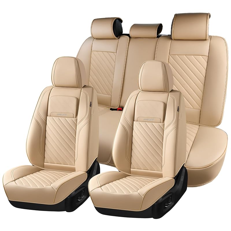Capa para Banco Automotivo Coverado em Couro Sintético, Conjunto Completo com 5 Peças, Bege Beige-0