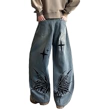 Mens Y2K Distressed Vintage Jeans Washed Hip Hop Denim Pants Streetwear Baggy Wide Leg Loose Jean