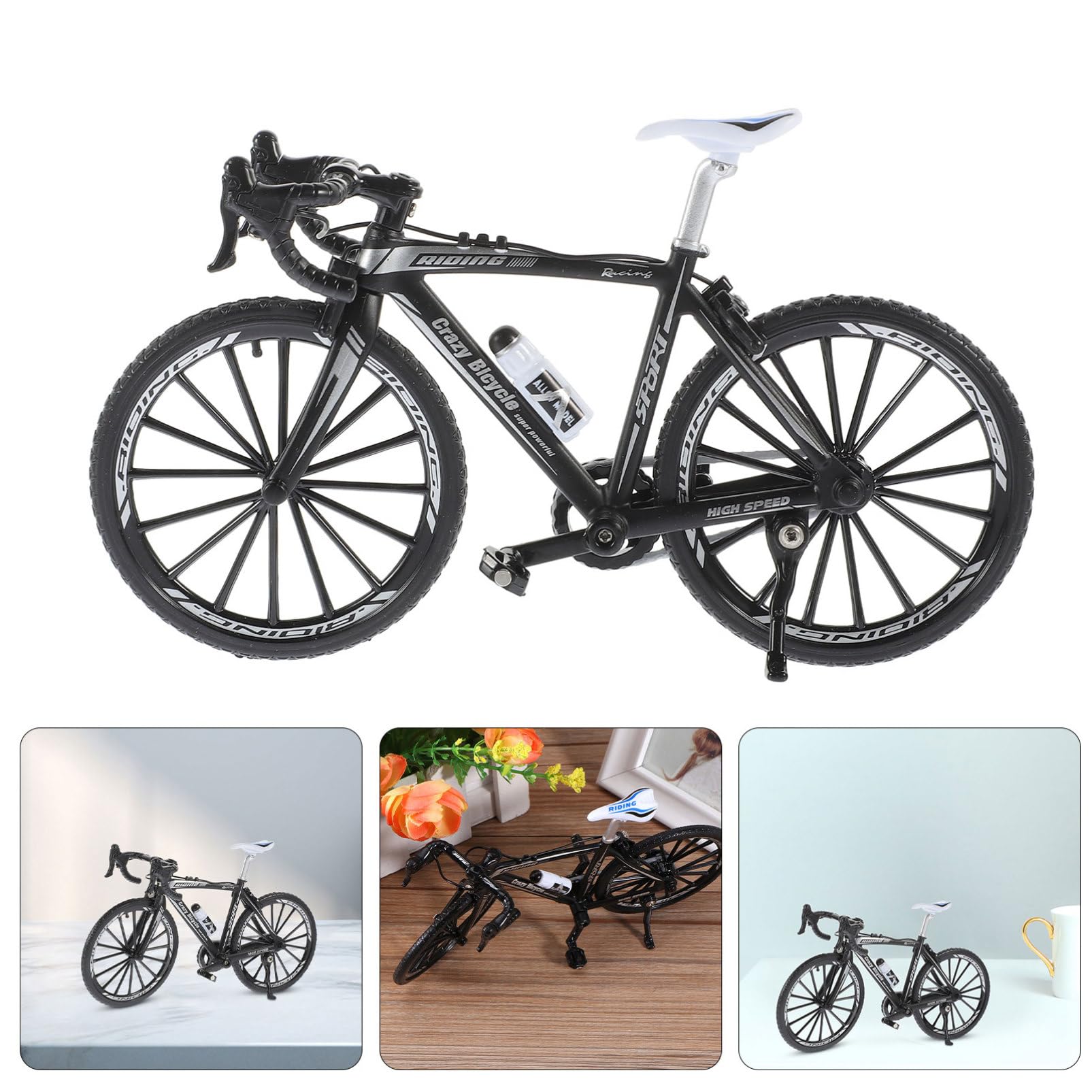 Toyvian Modèle de Vélo Miniature 1: 10 en Alliage Métal Plastique Noir | Décoration et Collection, Usage Maison ou Bureau, Style Créatif Unique, Forme Guidon Incurvé