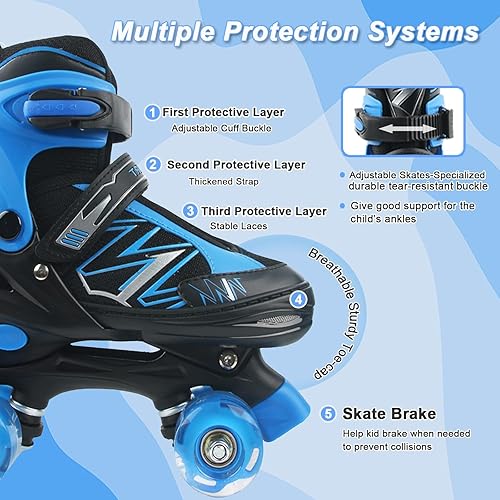 Miniatura 3 de Patines de ruedas para niños y niñas principiantes y pequeños, 4 tamaños ajustables de patines de ruedas con ruedas que se iluminan para niños, Azul