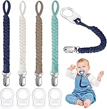 Aolso Dummy Chain 4 Pieces Dummy Chain with 4 Pieces Clip Adapter Ring, Braided Style Cotton Dummy Chain for Birth Christening Baby Birthday Christmas-Brown