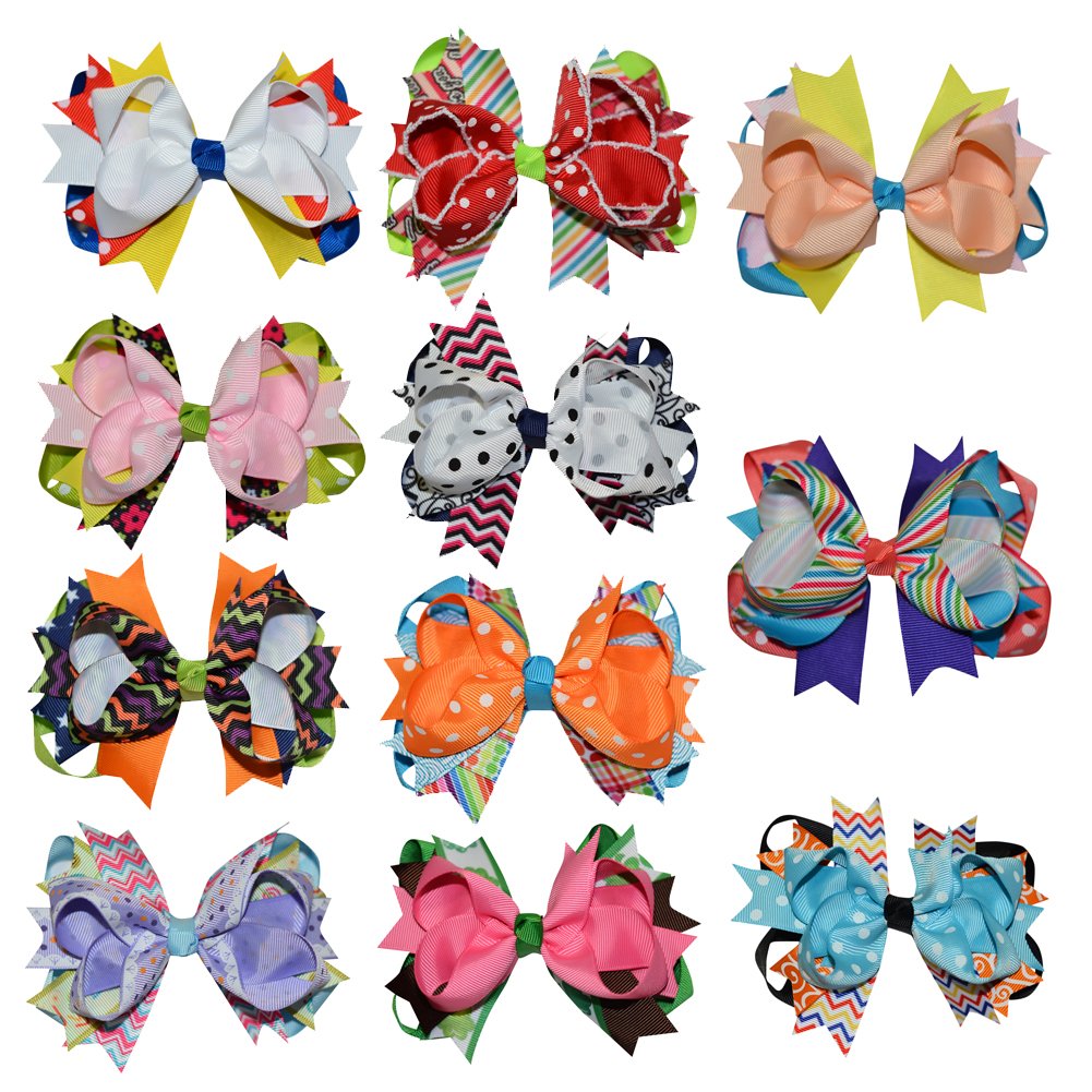 Bzybel Boutique 11pcs Baby Girls Layer Hair Bow Clips Grosgrain Ribbon Barrettes