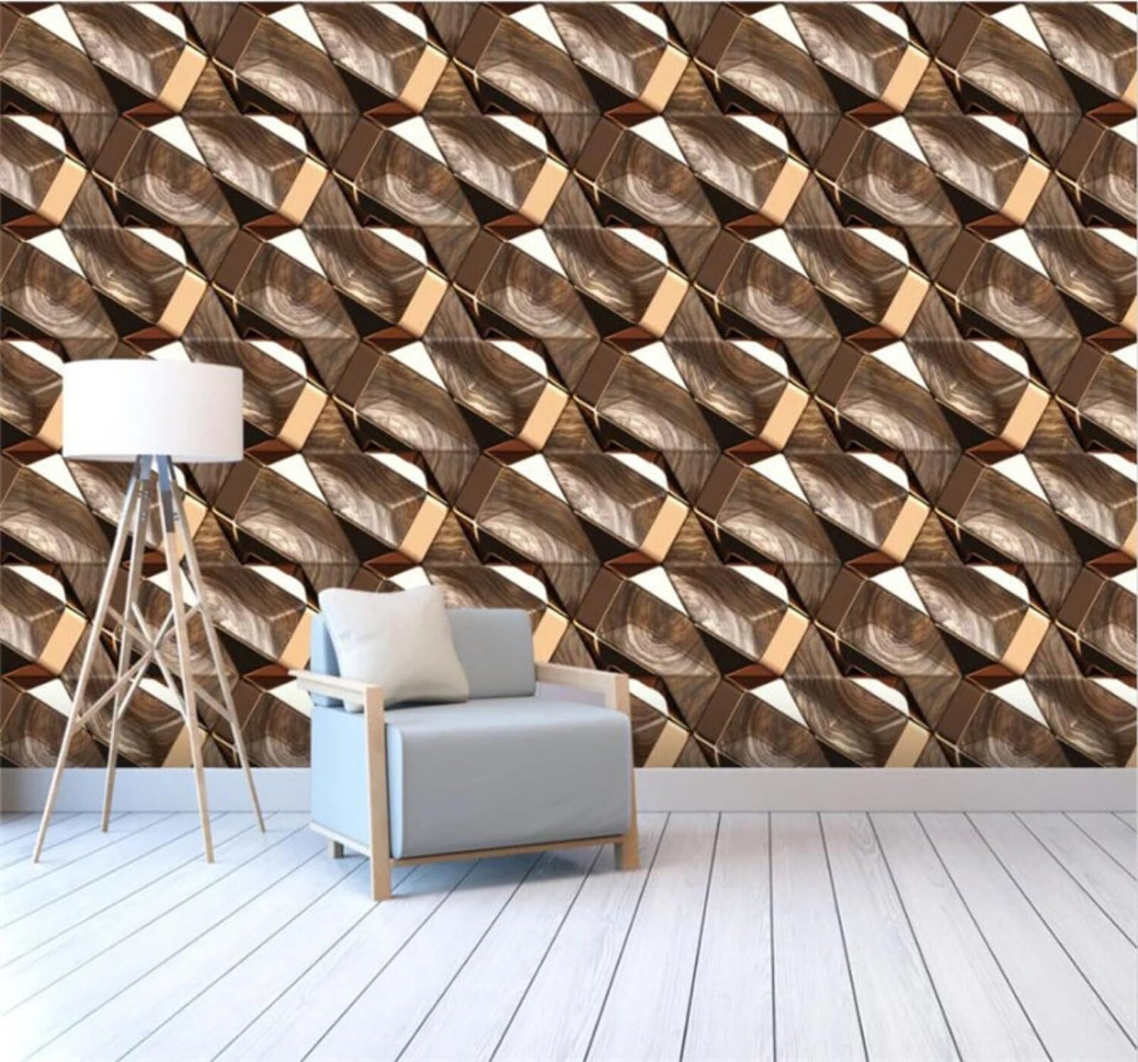 XLMING Abstract Woodgrain Gold Geometric Unique 3D Wallpaper Luxury Silk Study Dining Feature Sofa Grey Bedroom Living Room Tv Decorative Wall-350cm×256cm