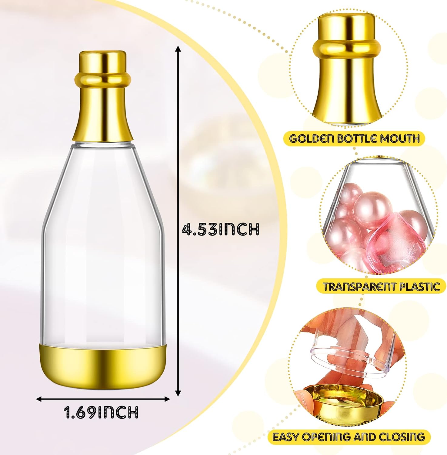 Cunhill 18 Pcs Mini Champagne Bottles Container Bulk Plastic Small Champagne Candy Bottles DIY Favor Mini Candy Jars Wedding Favors for Wedding Bridal Baby Shower Birthday (Clear and Gold)