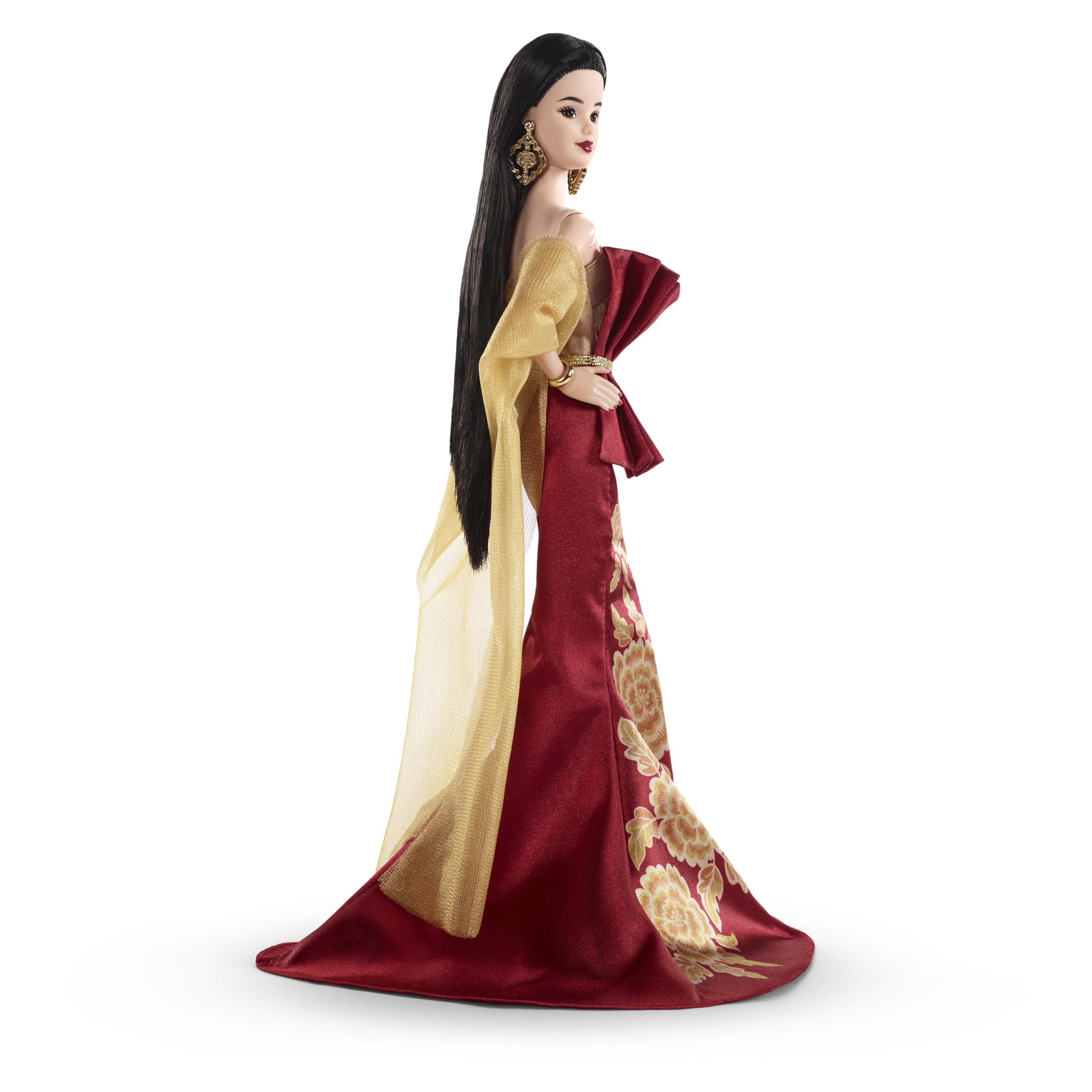 Barbie Signature Lunar New Year 2026 Księżycowy Nowy Rok Lalka kolekcjonerska, czerwona sukienka w złociste piwonie, kolekcjonerska zabawka na święta dla dzieci 6+ i kolekcjonerów, JJX83