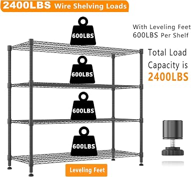 Himimi 72 H Storage Shelves 4 Tier Metal Shelving Adjustable Wire Shelf with Wheels, Heavy Duty Shelving for Garage Kitchen Pantry Bathroom Laundry 18 D*48 W*72 H, Black