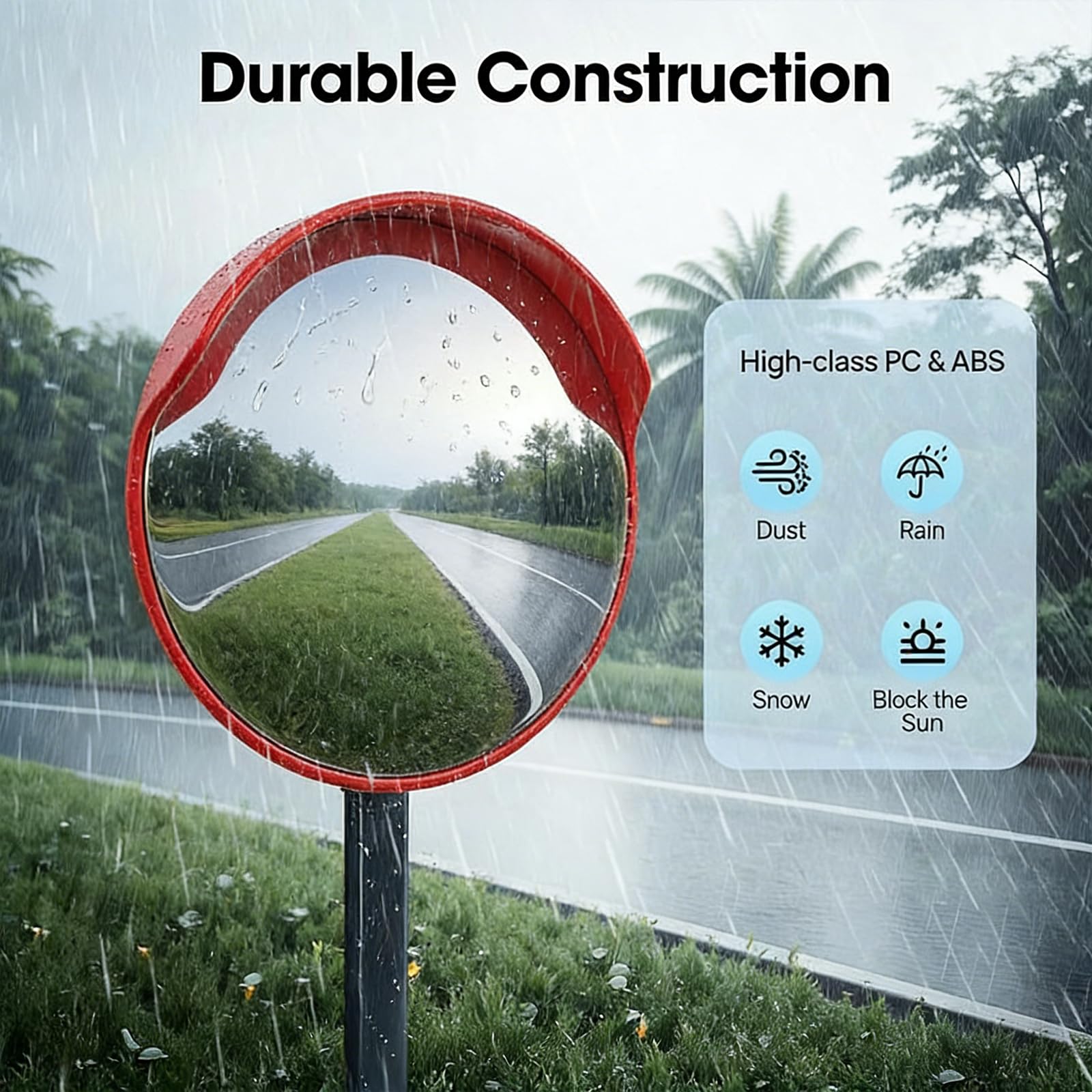 Miroir Convexe de Circulation 45 cm en ABS Lot de 2 | Vision Grand Angle à 160° Avec Coque Résistante Pour Rues Intersections et Zones Commerciales