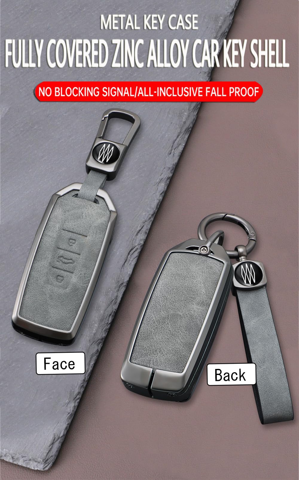 HIBEYO Car Key Case Fits VW Touareg 2018-2023, 3-Button C, Leather & Zinc Alloy, Signal Preservation Design, 10m Range - Image 4