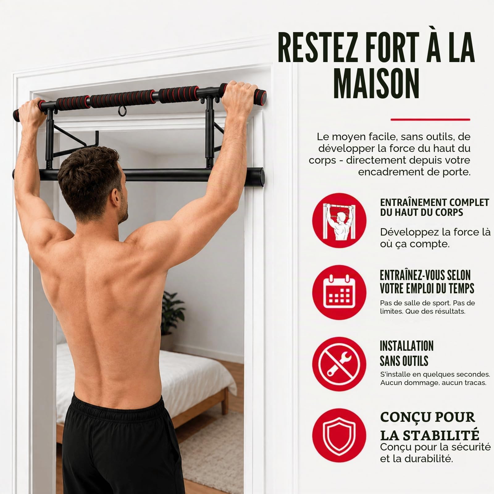Barre de Traction Porte sans Perçage, Pull Up Bar avec Multi-Prises, Idéale pour Maison & Home Gym Bar de Traction