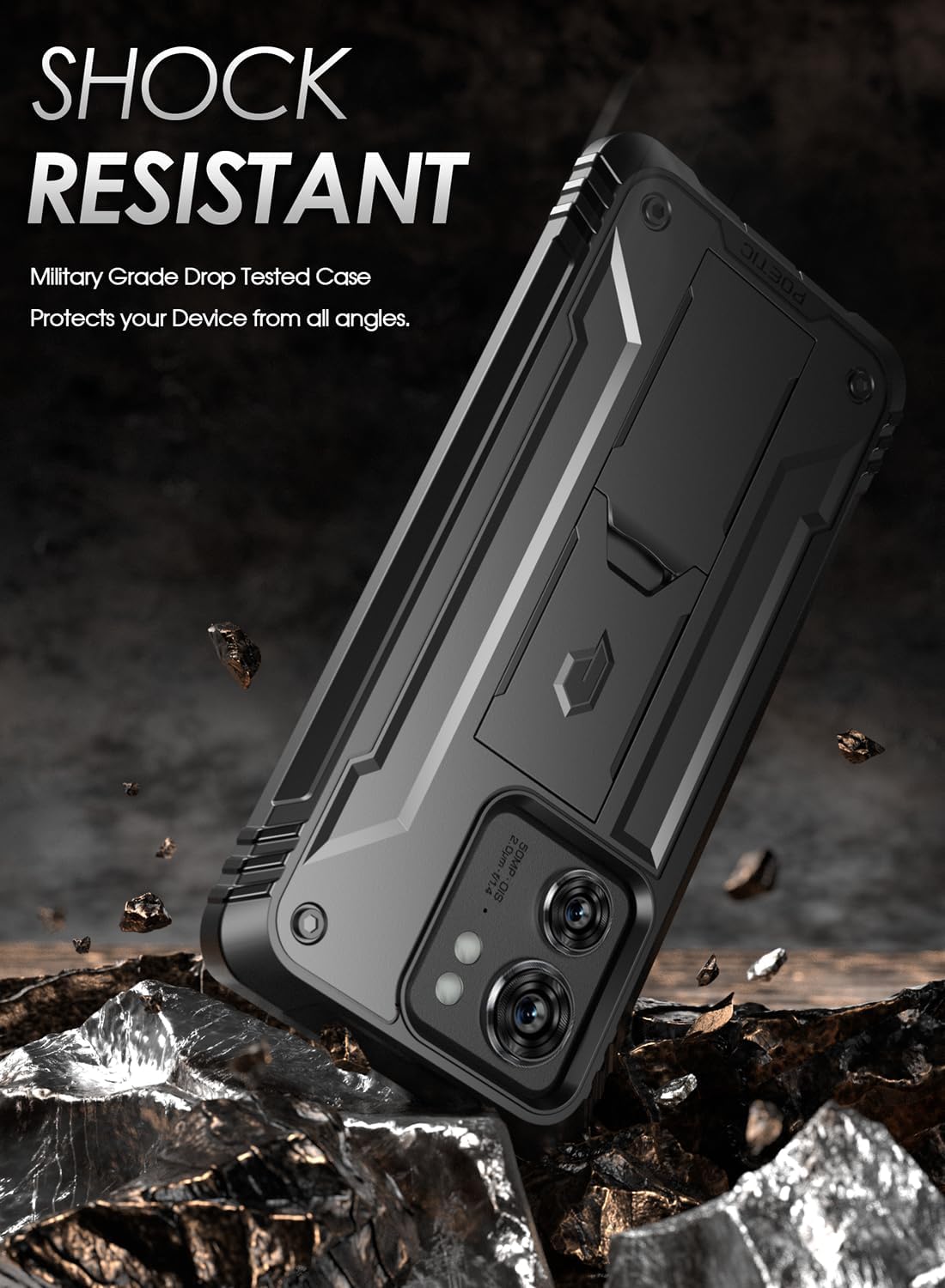 Poetic Revolution Case for Motorola Moto Edge 6.6" 2023[Not for 2022 Version],[20FT Mil-Grade Drop Tested], Full-Body Shockproof Protective Cover with Kickstand and Built-in-Screen Protector, Black